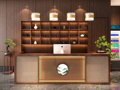 新中式前台   酒店前台  办公室前台   餐厅前台su模型