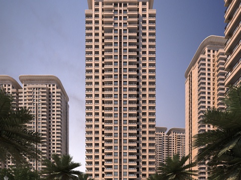  现代高层住宅热带全模场景 一点透视 热带3d模型 