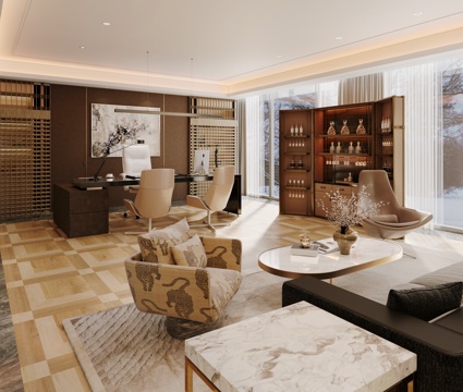  现代董事长办公室3d模型 