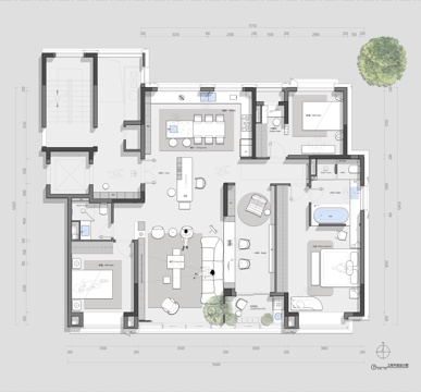 160家装户型设计cad+psd黑白cad施工图