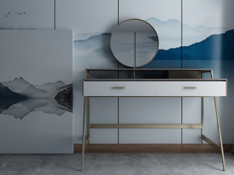  新中式化妆台3d模型 