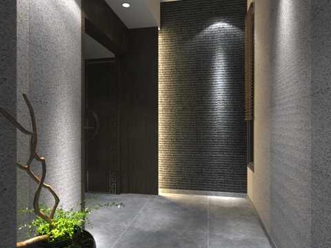  中式 玄关 端景 挂画3d模型 