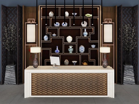  中式前台装饰柜组合3d模型 