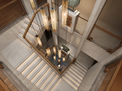  新中式楼梯间   中式摆件 摆件3d模型 