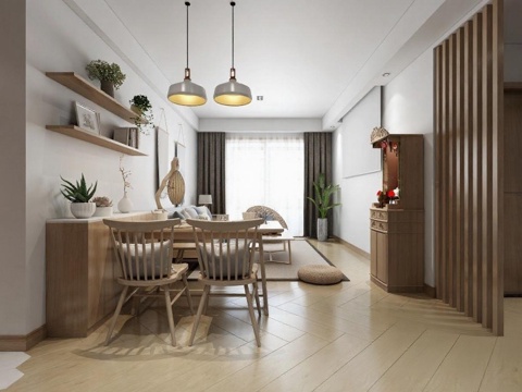 现代简约家居设计 3D渲染客厅餐厅效果图 木质元素装饰空间免费3d模型