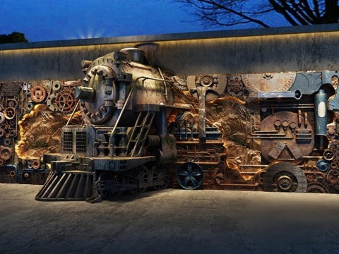 蒸汽机车机械艺术 工业风格3D模型 复古金属装饰雕塑免费3d模型