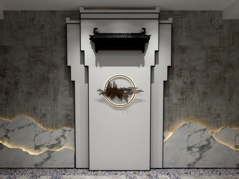  新中式风格 中式风格 背景墙3d模型 