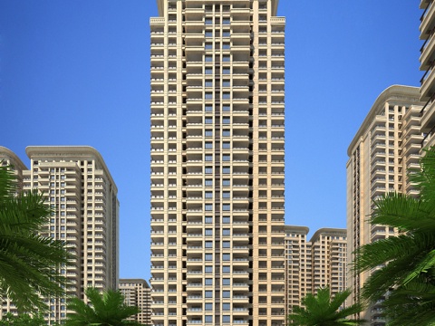  现代高层住宅热带全模场景 一点透视 热带3d模型 