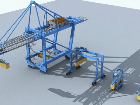 港口物流机械3D模型 工业设计工程模拟展示 起重机结构细节渲染免费3d模型