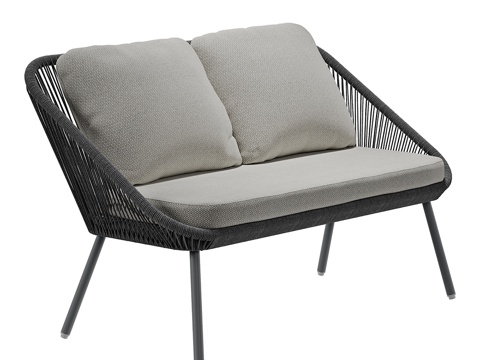  现代简约双人沙发 双人沙发 简约沙发 客厅沙发 抱枕 休闲沙3d模型 