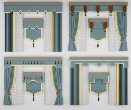  中式窗帘组合3d模型 