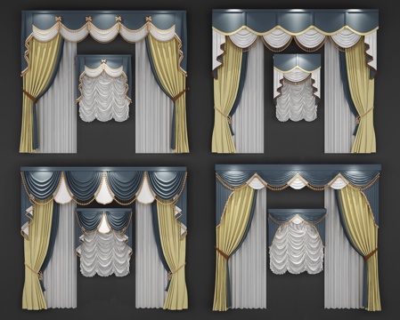  欧式窗帘组合3d模型 