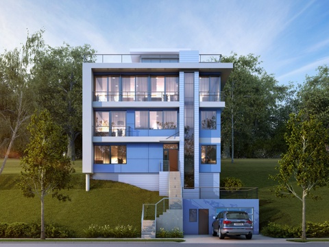  现代别墅外观全模场景3d模型 