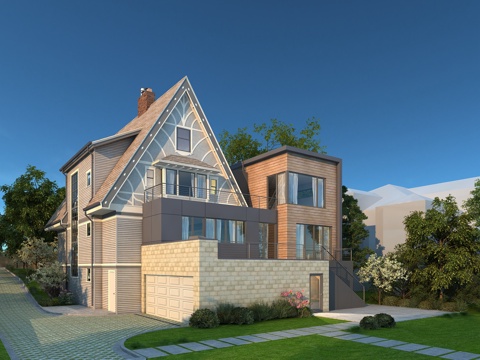  现代别墅外观全模场景3d模型 