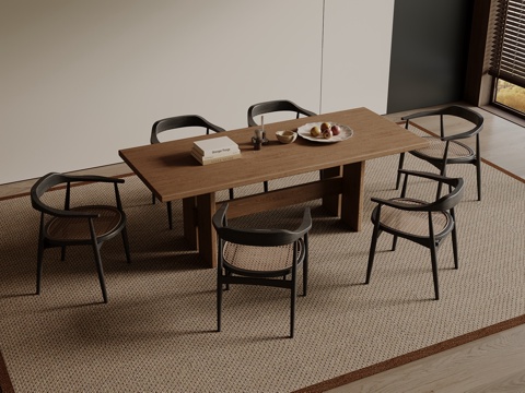  宋式餐桌椅组合 长形餐桌 木制餐桌3d模型 