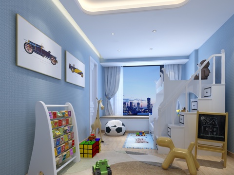  现代儿童房 上下床3d模型 