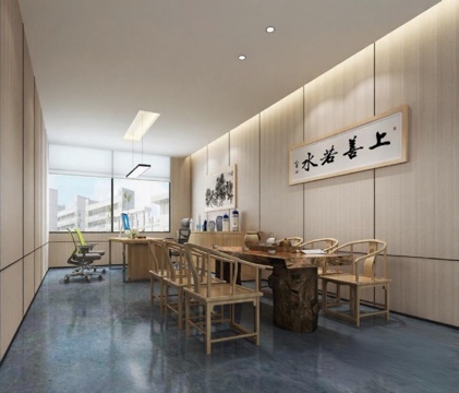  中式设计办公空间 现代茶室商务接待区 企业文化展示3D渲染案例免费3d模型 