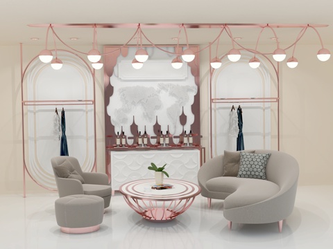  服饰陈列道具 侧挂架 吊灯 世界地图模型 沙发 茶几 服饰3d模型 