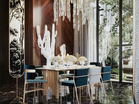 现代奢华餐厅设计 高端家居室内装饰 3D渲染艺术空间免费3d模型