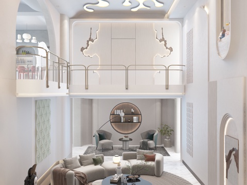  现代挑空客厅3d模型 