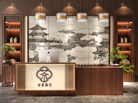 茶艺馆前台 酒店前台 餐厅前台 新中式前台su模型