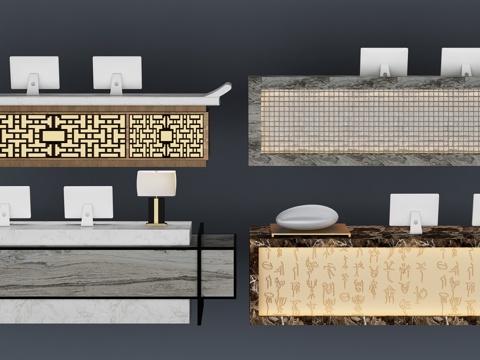  中式前台组合 置物架3d模型 