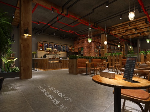  工业风咖啡厅  咖啡机  吧台3d模型 