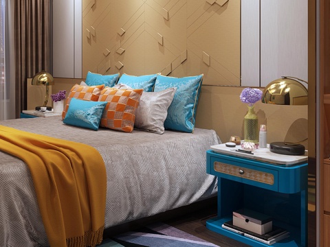  新中式主卧 床头柜3d模型 