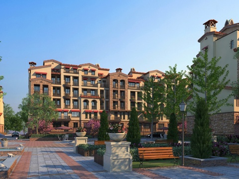  欧式多层住宅全模场景3d模型 