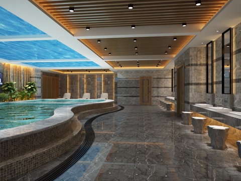  中式 男女浴场3d模型 