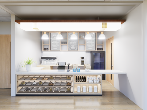 0083现代简约收银台咖啡店收银台点餐台su模型