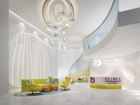  美容院 大厅  楼梯 吊灯 沙发3d模型 