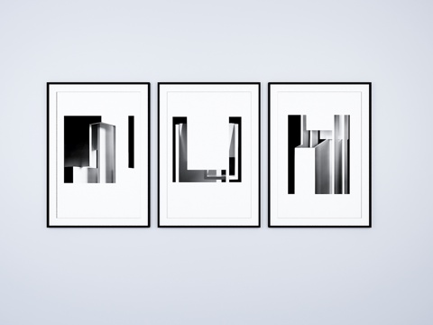  现代简约黑白挂画 装饰画3d模型 