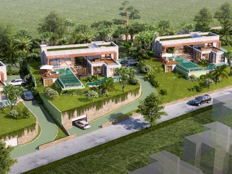  现代别墅外观全模场景 游泳池3d模型 