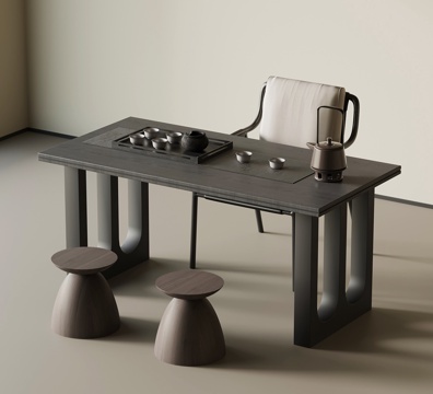 现代意式茶桌椅 小茶桌 茶台su模型