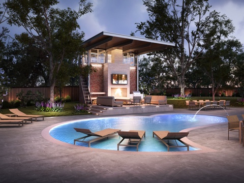  现代别墅外观全模场景 游泳池 夜景3d模型 