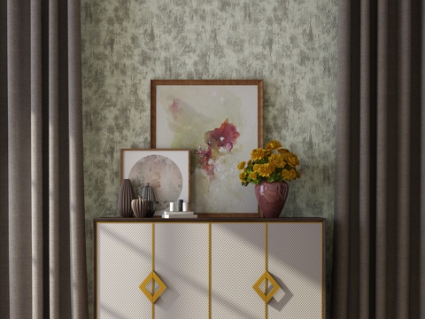  新中式玄关柜 装饰摆件组合3d模型 