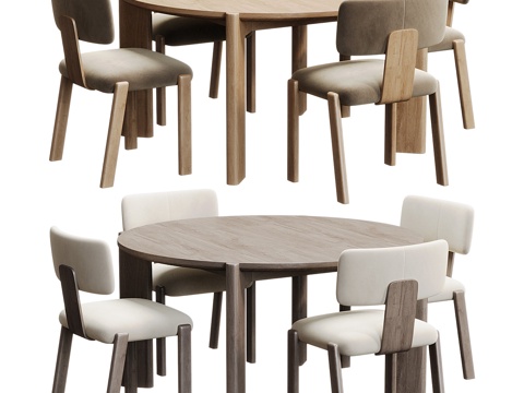  现代木质餐桌椅组合3d模型 