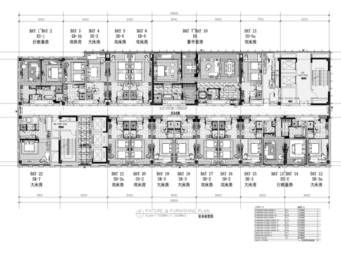 酒店客房家具平面图天花图 标准间双床房大床房行政豪华套房cad施工图