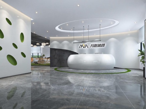 3D渲染企业展厅设计 现代科技感接待区效果图 极简商业空间室内装饰免费3d模型
