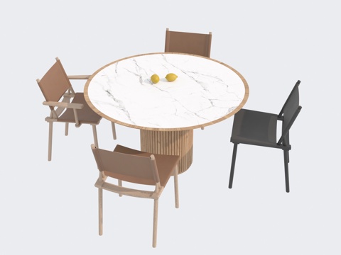  中古风圆形餐桌椅3d模型 