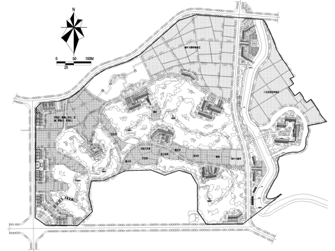 田园小镇旅游度假村平面图cad施工图