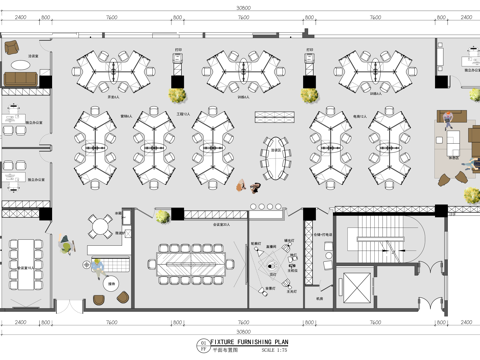 现代开放式办公室设计cad施工图