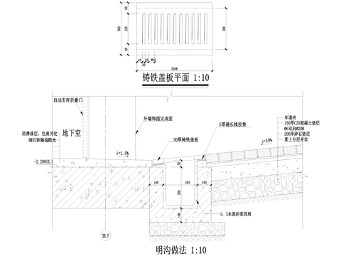 排水沟节点 明沟 铸铁盖板篦子 CAD施工图cad施工图