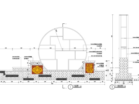 新中式乡村民俗矮墙围墙 青砖文化景墙cad施工图