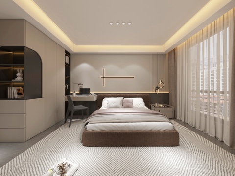  现代轻奢卧室3d模型 