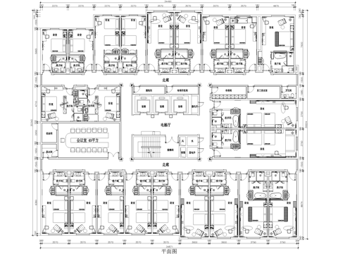 酒店客房平面图 标准间 大床房 三人间cad施工图