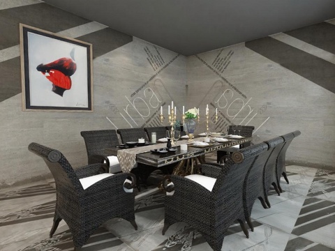  现代工业风餐厅设计 高端家具装饰艺术空间 抽象艺术3D模型案例 室内设计灵感免费3d模型 