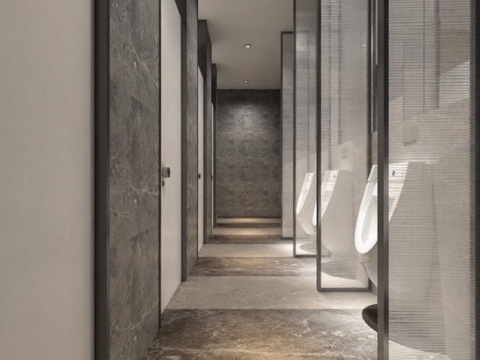 现代公共男厕设计 大理石装饰卫生间效果图 3D渲染隐私隔断建筑展示免费3d模型