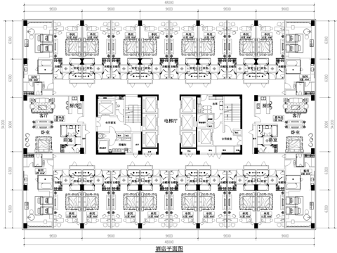 酒店客房平面图 标准间 单间大床房 豪华套房cad施工图